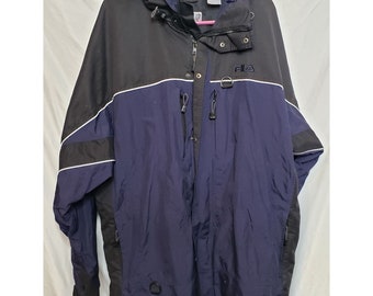 Chaqueta de snowboard Fila vintage de los 90, talla XXL, azul marino y negra, sin forro polar