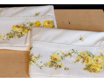 Vintage Sears Roebuck Percale Pillowcase Set of 2 Yellow Floral Pattern Standard
