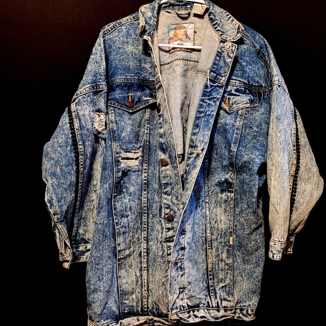 Vintage Acid Washed Denim Jacket Distressed Whipp 90s Retro Medium ...