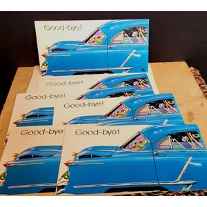 Vintage American Greetings 6 cartes d'adieu voiture bleue 30,5 x 14,8 cm 10 enveloppes