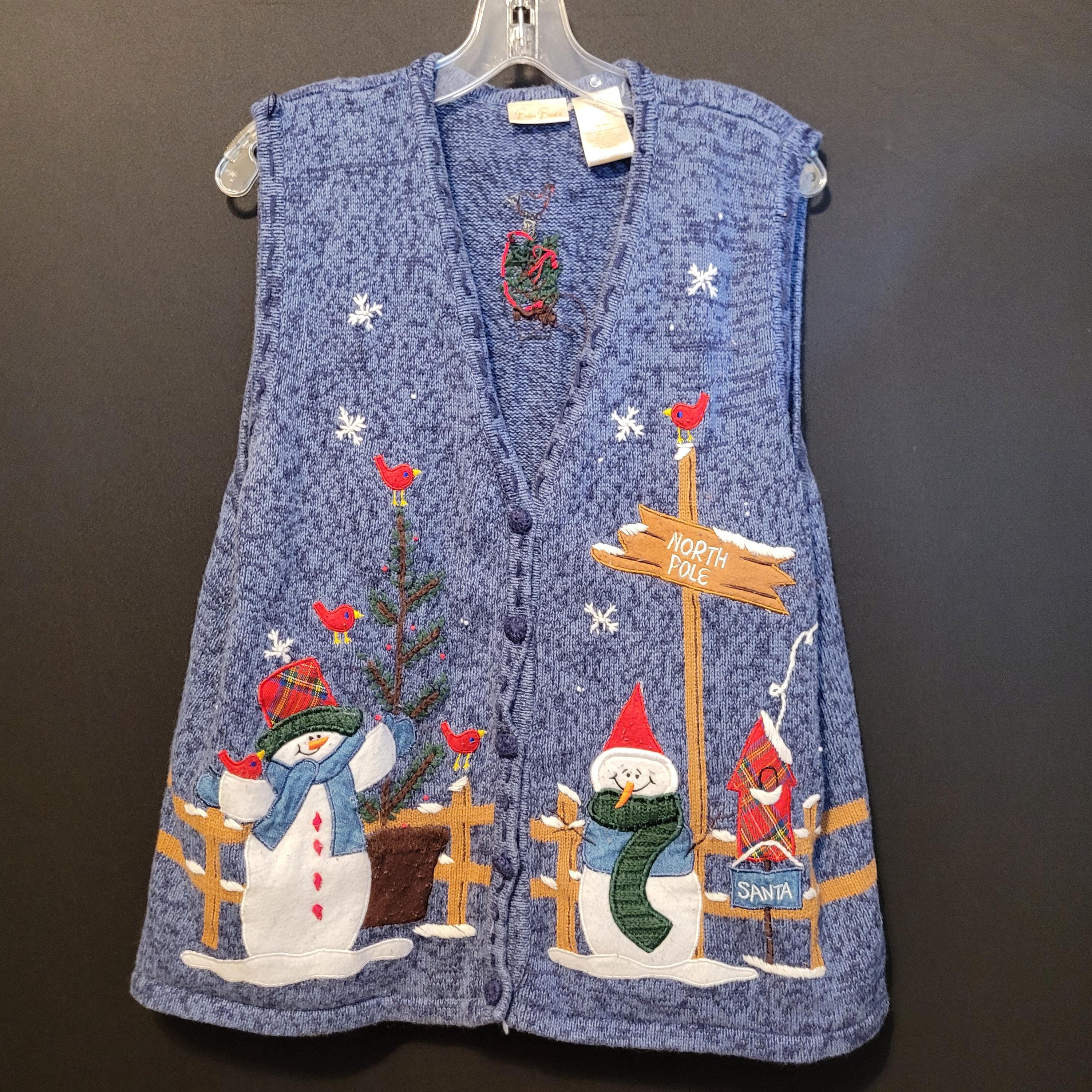 Vintage Weihnachtsweste Schneemann Pullover Strick Bobbie Brooks Womens XL Button Up