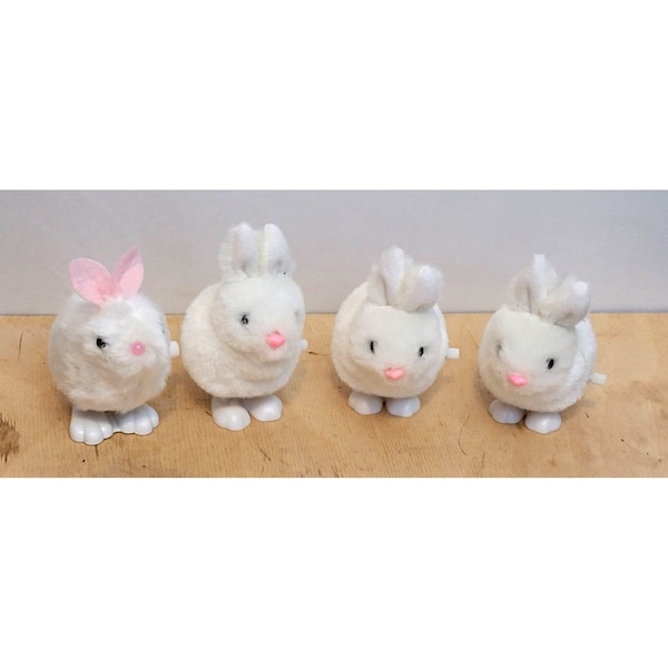 Vintage Wind Up Bunny Rabbit Hopping White Set of 4 Unbranded 80s 90s