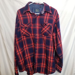 Vintage JC Penney Mens Shop Acrylic Flannel Shirt Red Blue Plaid Mens XL Korea
