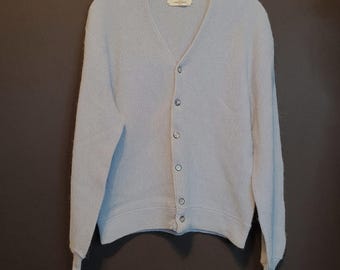vintage Cardigan Pull Arnold Palmer Robert Bruce Laine d'alpaga bleu clair Large