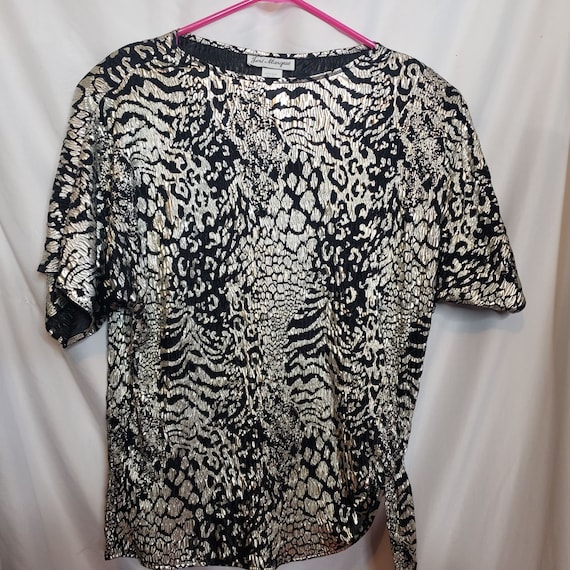 Vintage Jeri Marque Foil Blouse Tie Side 80s Retr… - image 1