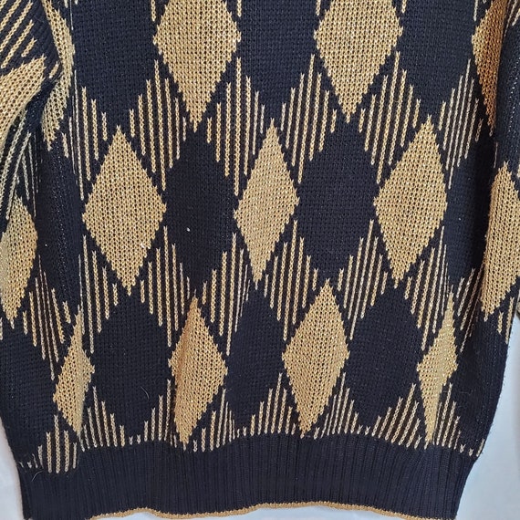 Vintage Pullover Sweater Metallic Gold Black Diam… - image 8