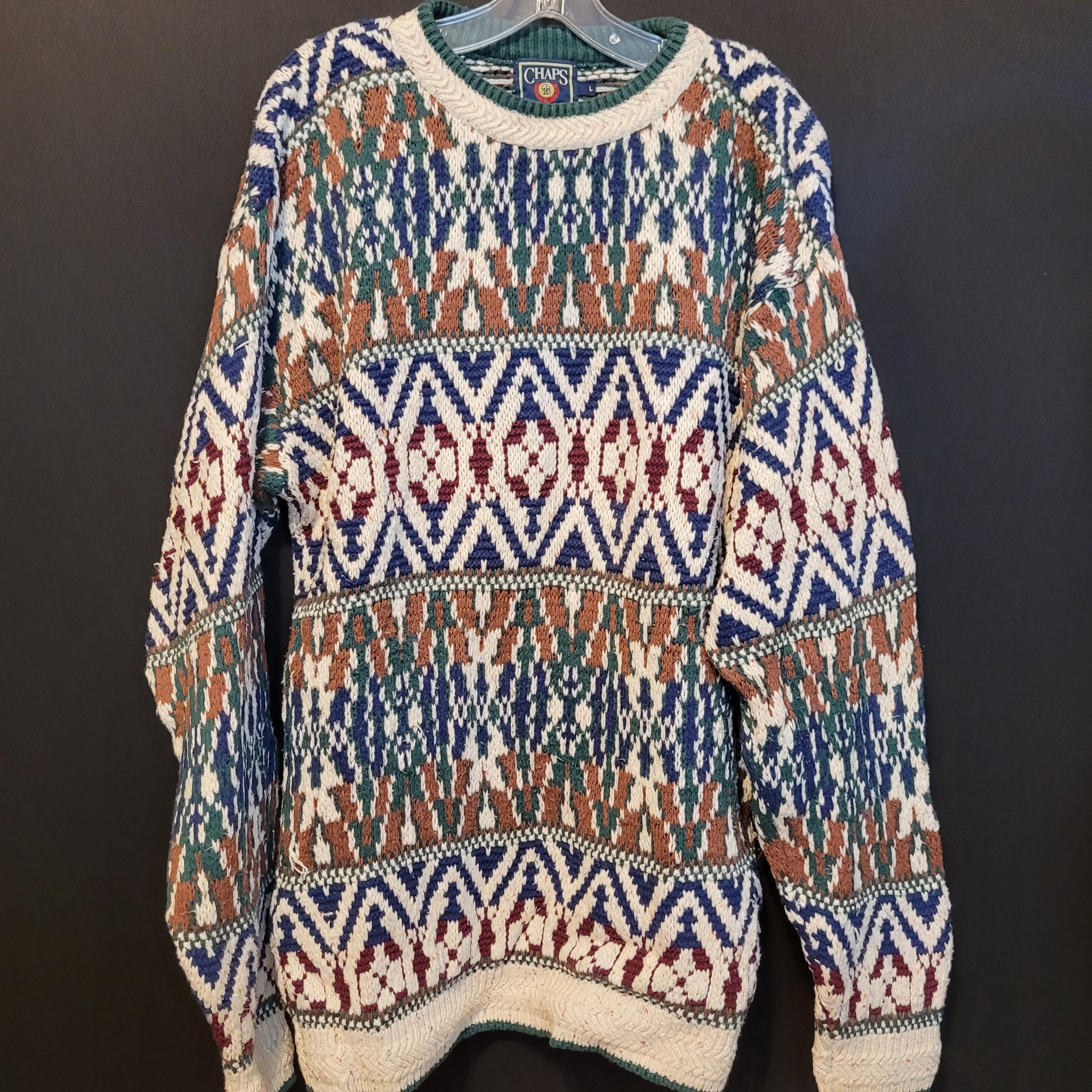 Vintage Chaps Ralph Lauren Sweater Abstract Pattern Ugly Mens