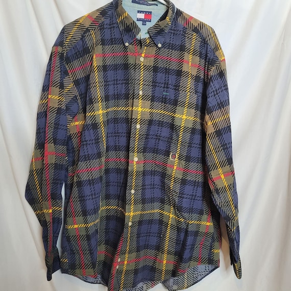 Vintage Tommy Hilfiger Plaid Button up Shirt Mens Large Long