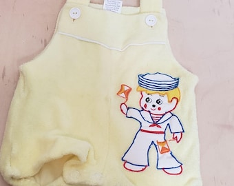 Vintage infant Romper Yellow Terry Cloth Sailor 6 9 Months Retro