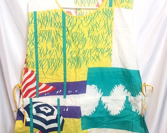 Vintage Artist Smock Apron Tie Sides Pockets Bright Colors OSFM