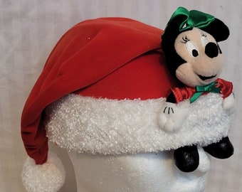 Vintage Disneyland Santa Hat Minnie Mouse Plush In Brim Toddler Size 90s Retro