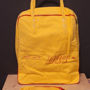 Vintage DTI Airplane Carry On Bag Canvas Daugherty Travel Yellow Red With Strap