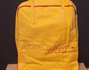 Torba podróżna Vintage DTI Airplane Carry On Canvas Daugherty Travel Yellow Red z paskiem