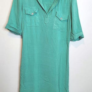 Vintage I Magnin Shirt Dress Green Pullover Size Small 80s Retro Dry Clean Only