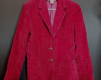 Vintage Corduroy Blazer Jacket Burgundy Womens 9/10 Small Japan 70s 80s Retro