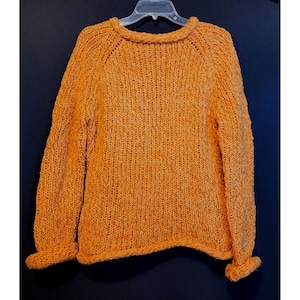 Vintage Acryl Pullover Y2K Hellorange Gerollte Manschetten und Kragen Gross