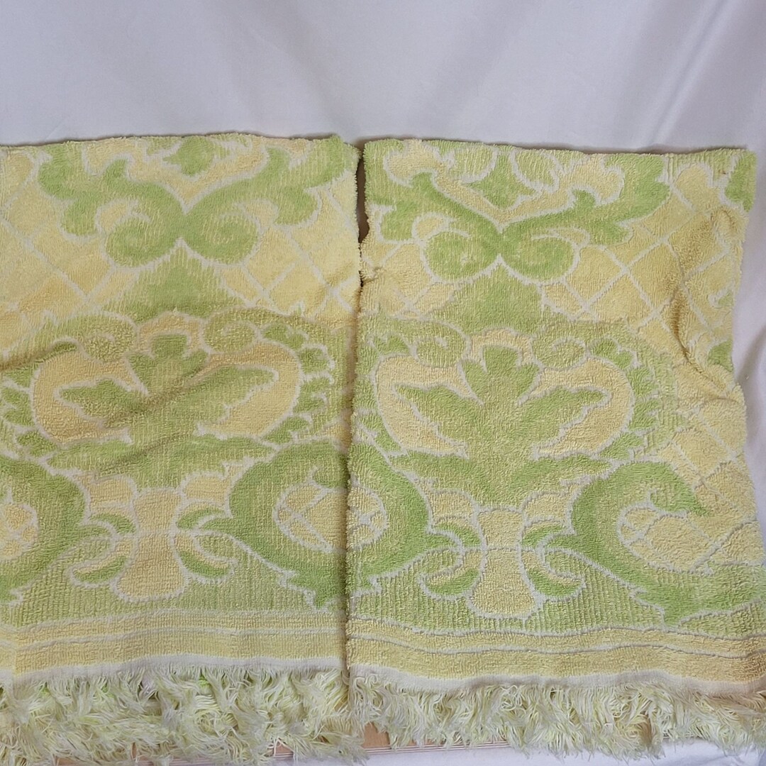 Vintage Bath Towels Yellow Green Floral Fringe Edges MH JC Penney ...
