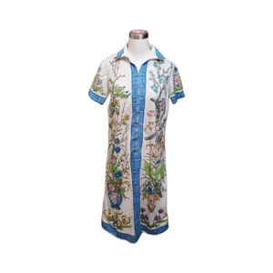 Floral Dress Japanese Asian Print Zip Front Polyester Size Small Signed Serbin Muriel Ryan