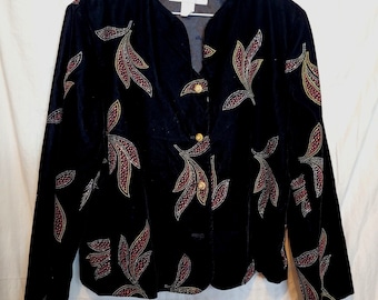 金糸と花の刺繍が施されたヴィンテージのベルベット風ジャケット
