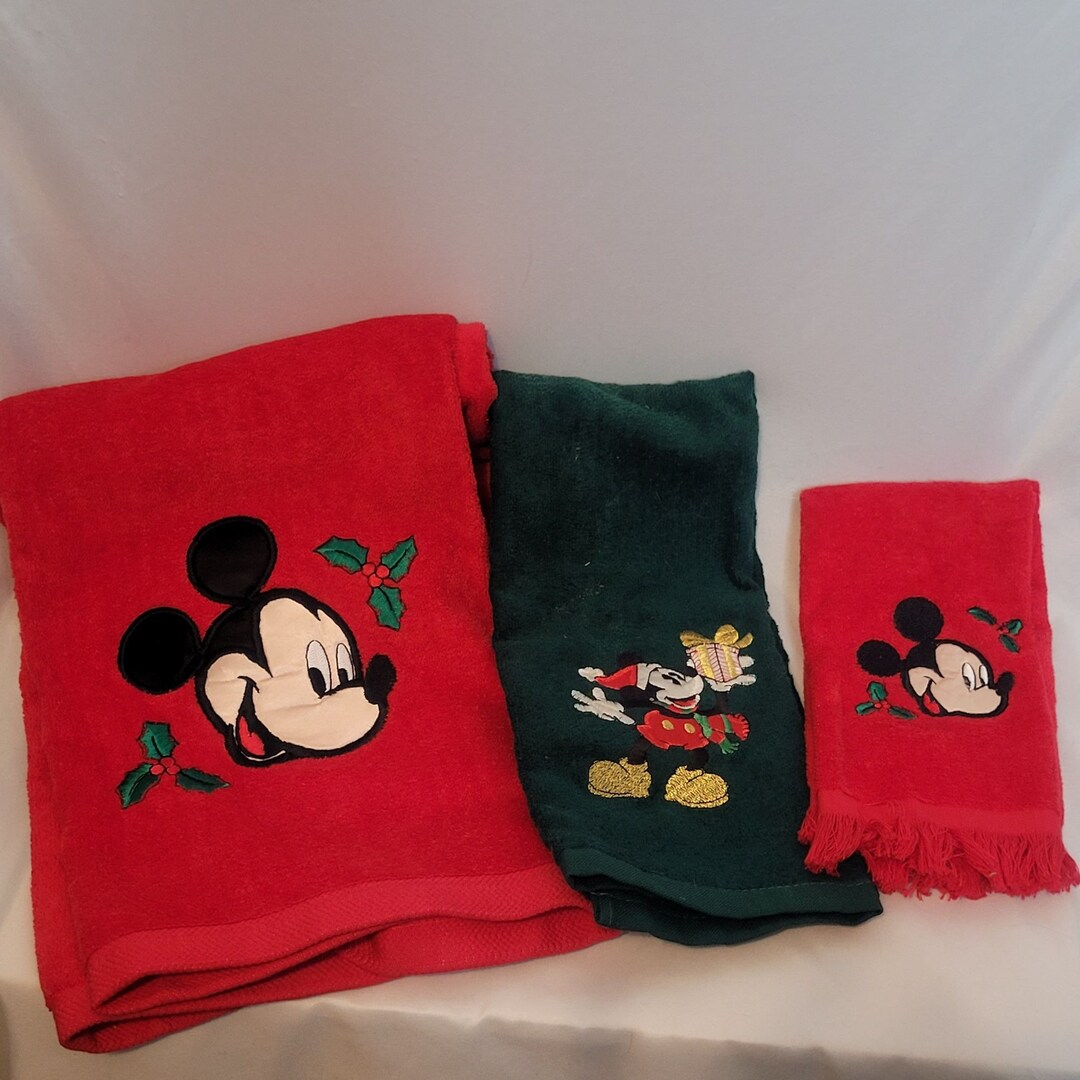 Vintage Mickey Mouse Christmas Towel Set Lot of 3 Bath Hand Finger ...