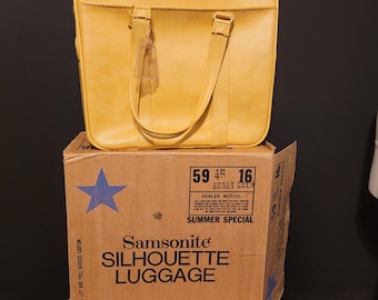 Borsa da viaggio vintage Samsonite Silhouette gialla con lucchetto e chiavi, scatola originale