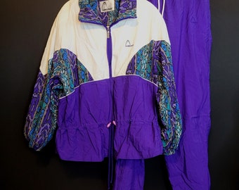 Vintage HEAD Tracksuit 2 Piece Purple Womens Large Drawstring Waist Zip Up