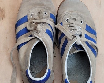 Vintage Adidas Gray Blue Stripes Made in Taiwan Rubber Soles Have