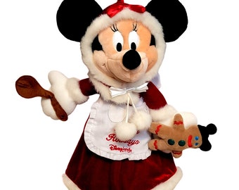 Peluche Happy Holidays Minnie Mouse Mrs Claus Disneyland Gingerbread Man 16 pollici
