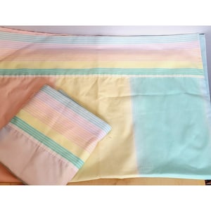 Vintage Pillow Cases Set of 2 Pastel Rainbow Stripes Wamsutta 20 x 20.5 Inches