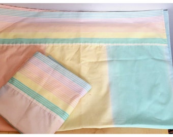 Vintage Pillow Cases Set of 2 Pastel Rainbow Stripes Wamsutta 20 x 20.5 Inches