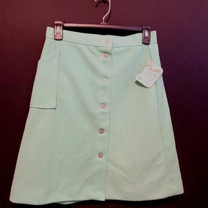 Vintage Polytron A Line Skirt Devonette Orig Tags Lt Green Sz 13 Button Up