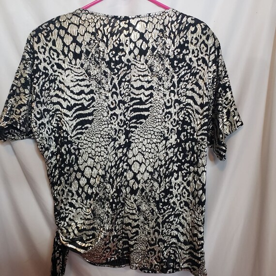 Vintage Jeri Marque Foil Blouse Tie Side 80s Retr… - image 7