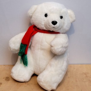 Vintage Cost Plus Christmas Teddy Bear White Red Scarf 12 Inches