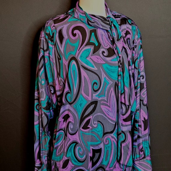 Vintage Silk Dress Gibi Roma Purple Teal Black Ab… - image 2