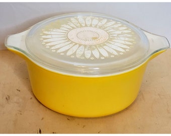 Vintage Pyrex 475 Sunflower Lid Yellow Casserole Baking Dish 2.5qt Paint Loss