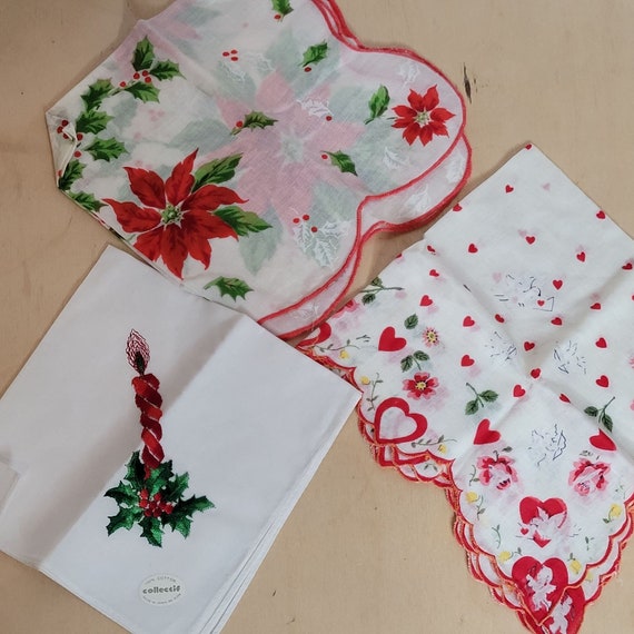Vintage Handkerchief Lot of 3 Holiday Christmas Va