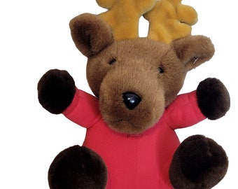 Reno de peluche Dakin vintage, juguete navideño de peluche de 1988, 35 cm (14 pulgadas), rojo
