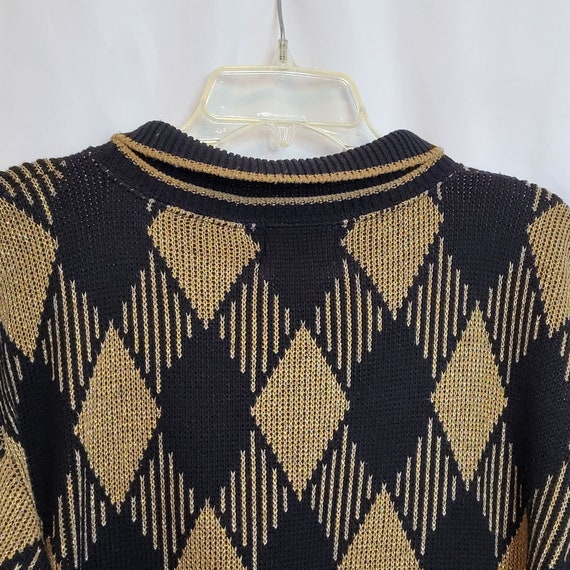 Vintage Pullover Sweater Metallic Gold Black Diam… - image 7