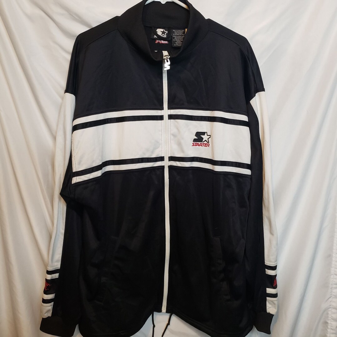 Vintage Starter Athleisure Track Jacket Black White Mens XL Zip Up