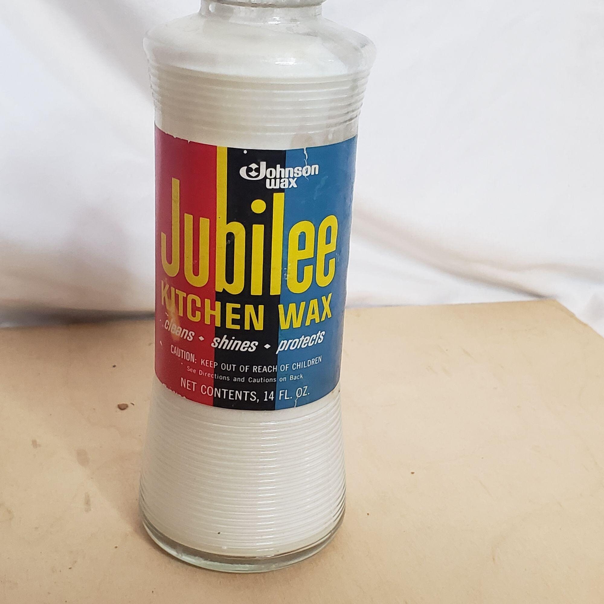 Vintage 1977 Jubilee Kitchen Wax Half Full Liquid White Glass Jar SC  Johnson Wax -  Hong Kong