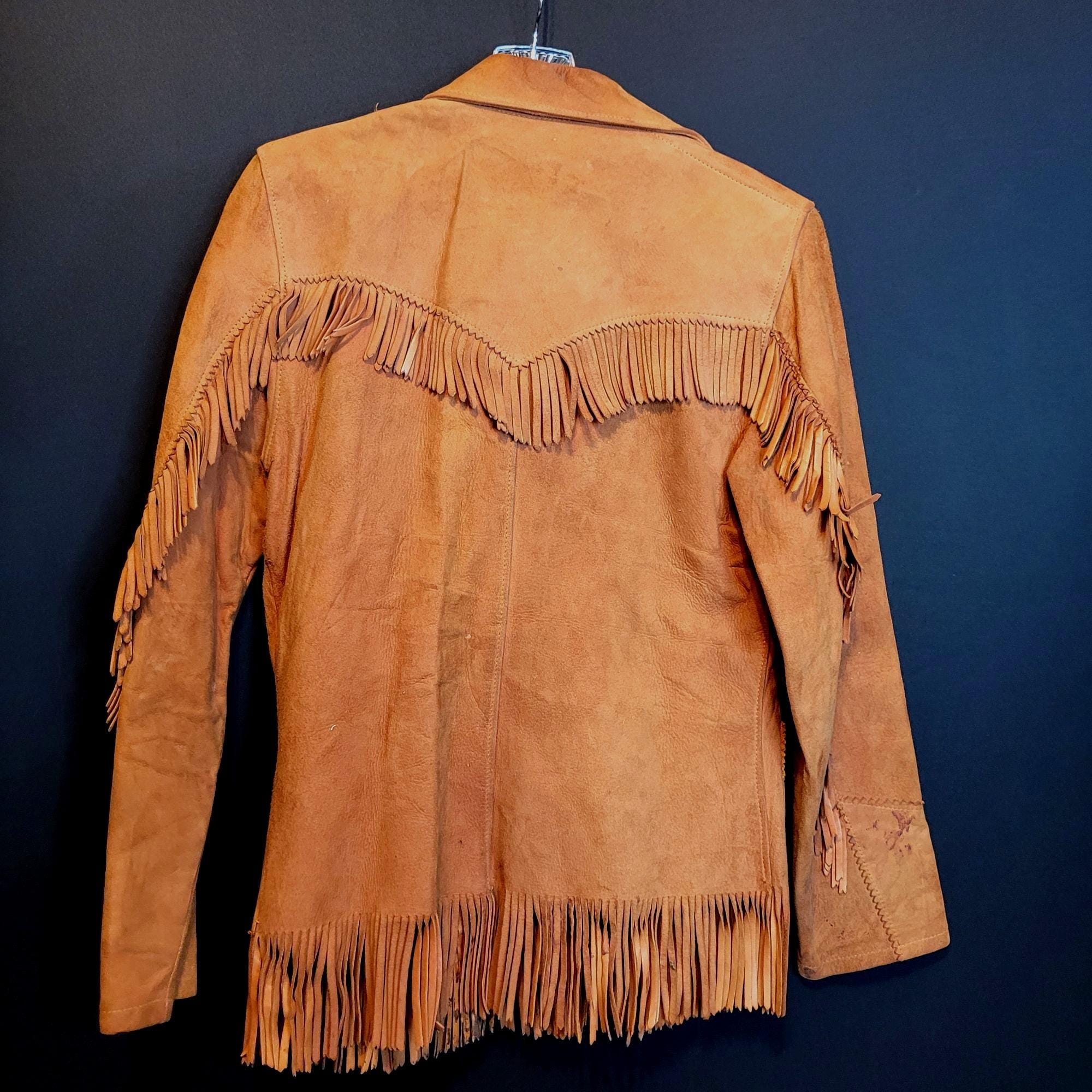 Vintage Fringe Leather Jacket Tregos Westwear 1950s MCM Size Small