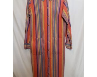 Shirt Dress Long Sleeves Vertical Stripes Collar Button Front Muriel Ryan Serbin