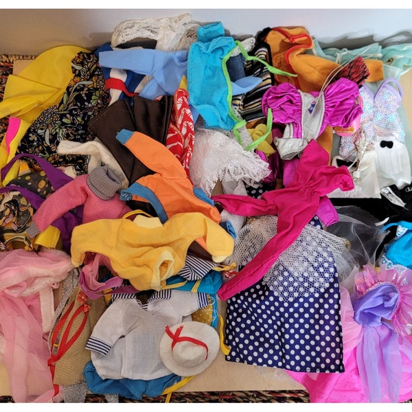 Vintage Barbie and Fashion Doll Clothes Lot 57 Pieces Some Tagged Not Cleaned