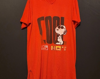 Camisón/camiseta de dormir vintage de los 80 de Snoopy y Joe Cool is Hot, rojo desteñido, talla grande/XL