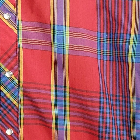 Vintage Western Shirt Womens L Red Blue Plaid Pea… - image 2