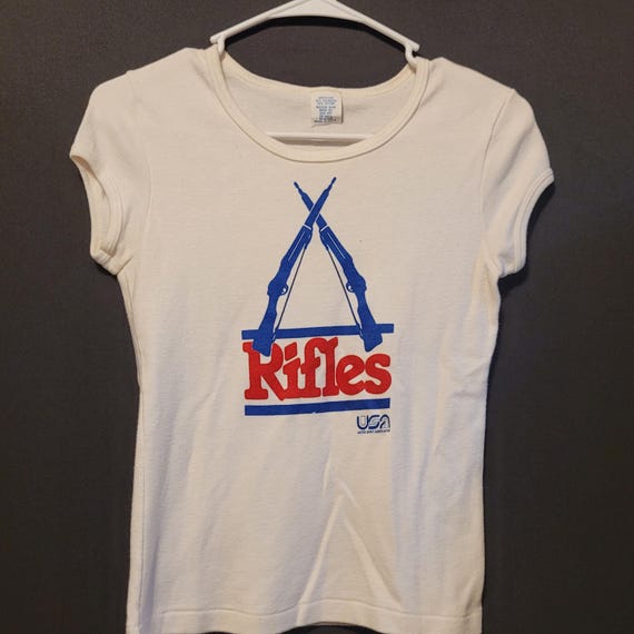 Vintage Tshirt United Spirit Association Rifles Team Shirt Fitted Jr Sz Med 70s