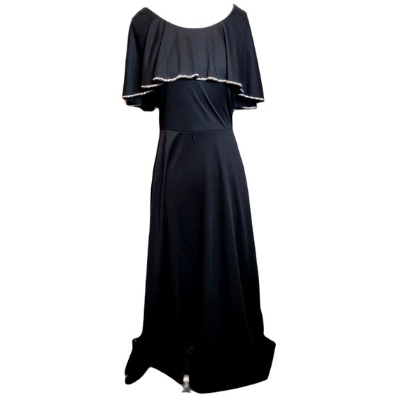 Retro 70s 80s Capelet Evening Gown Formal Black Rh