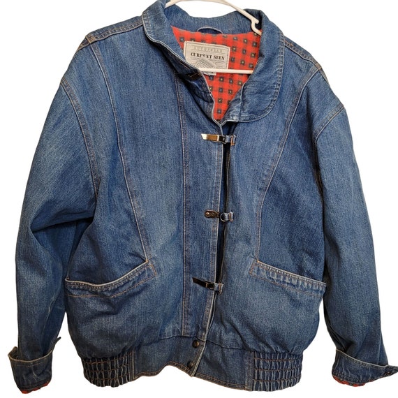 Vintage Denim Jacket Flannel Lining Red Current S… - image 1