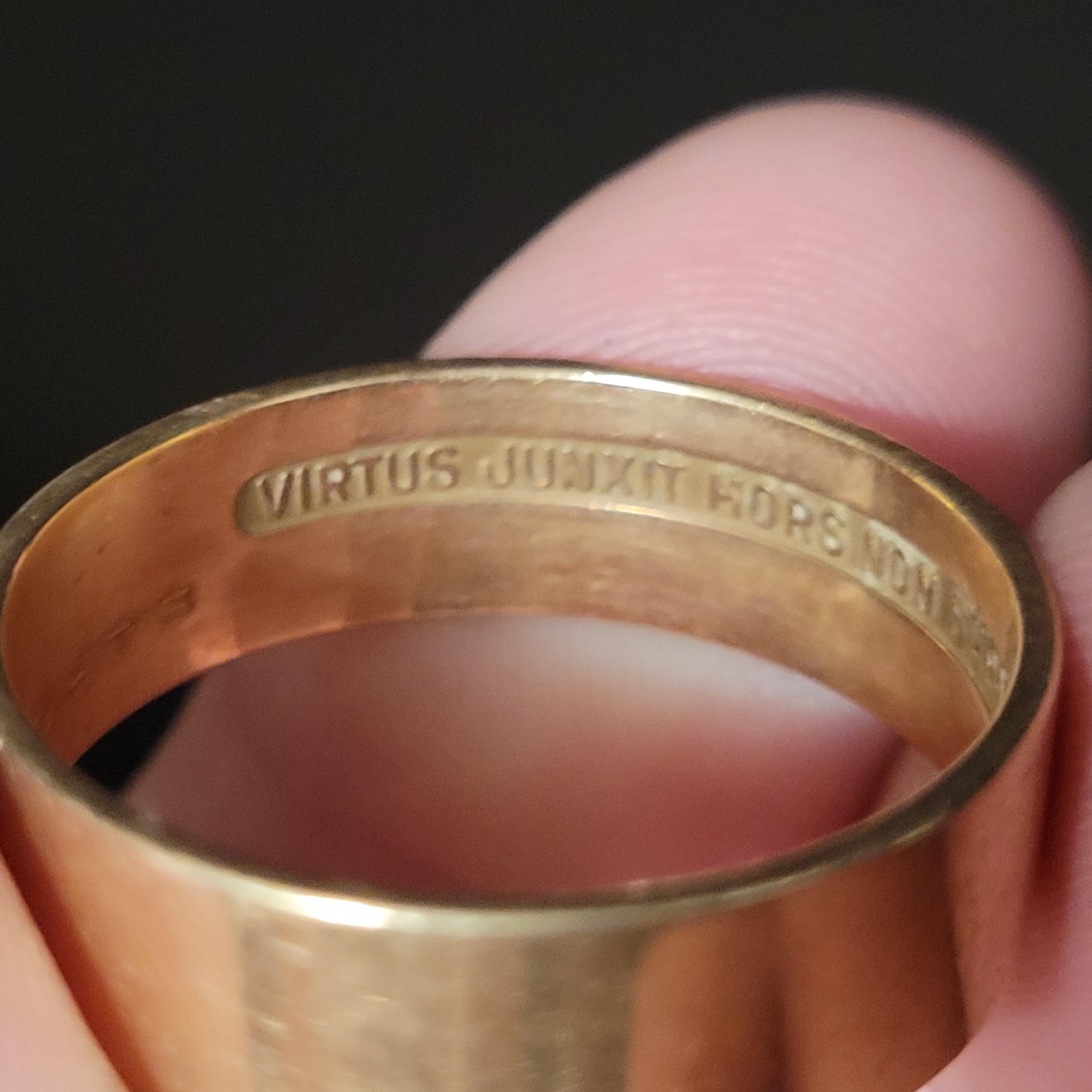 Vintage 14K Masonic Scottish Rite Gold Ring Band Engraved Inside Warner ...
