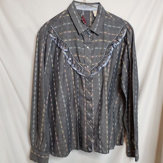 Kenny Rogers Western Collection by Karman Gray Ruffle Blouse 